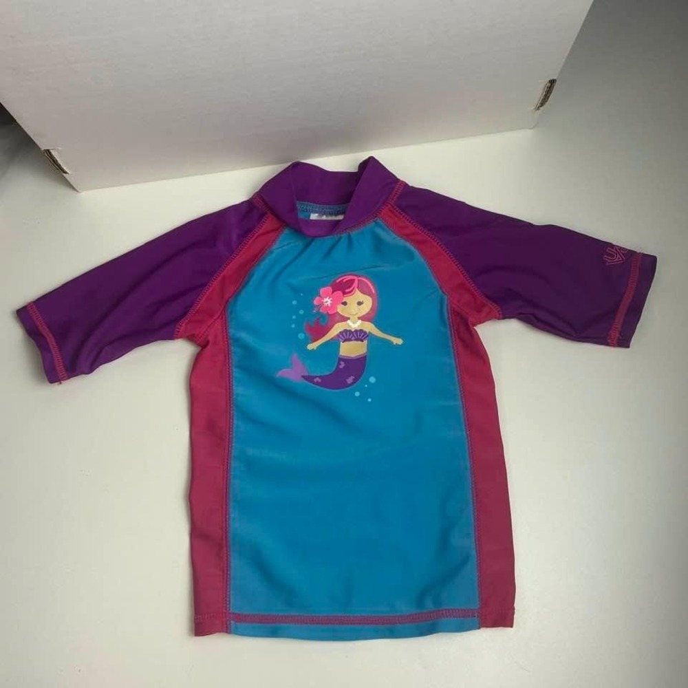 UV Skinz Swim Shirt‎ Blue Purple Girls 2T Mermaid Short Sleeve Rash Guard